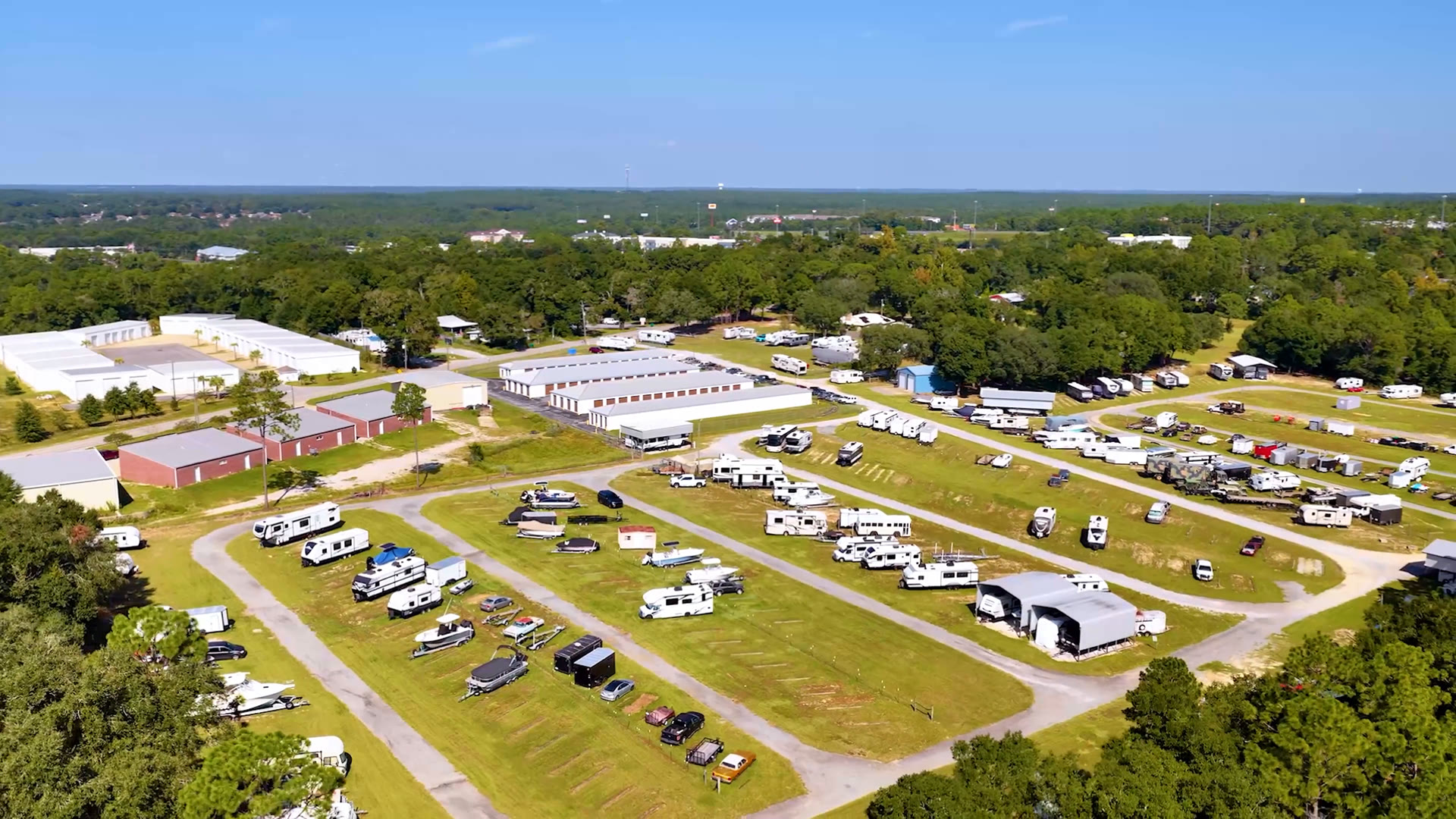 Aerial view of RV and boat storage spaces at Brown's