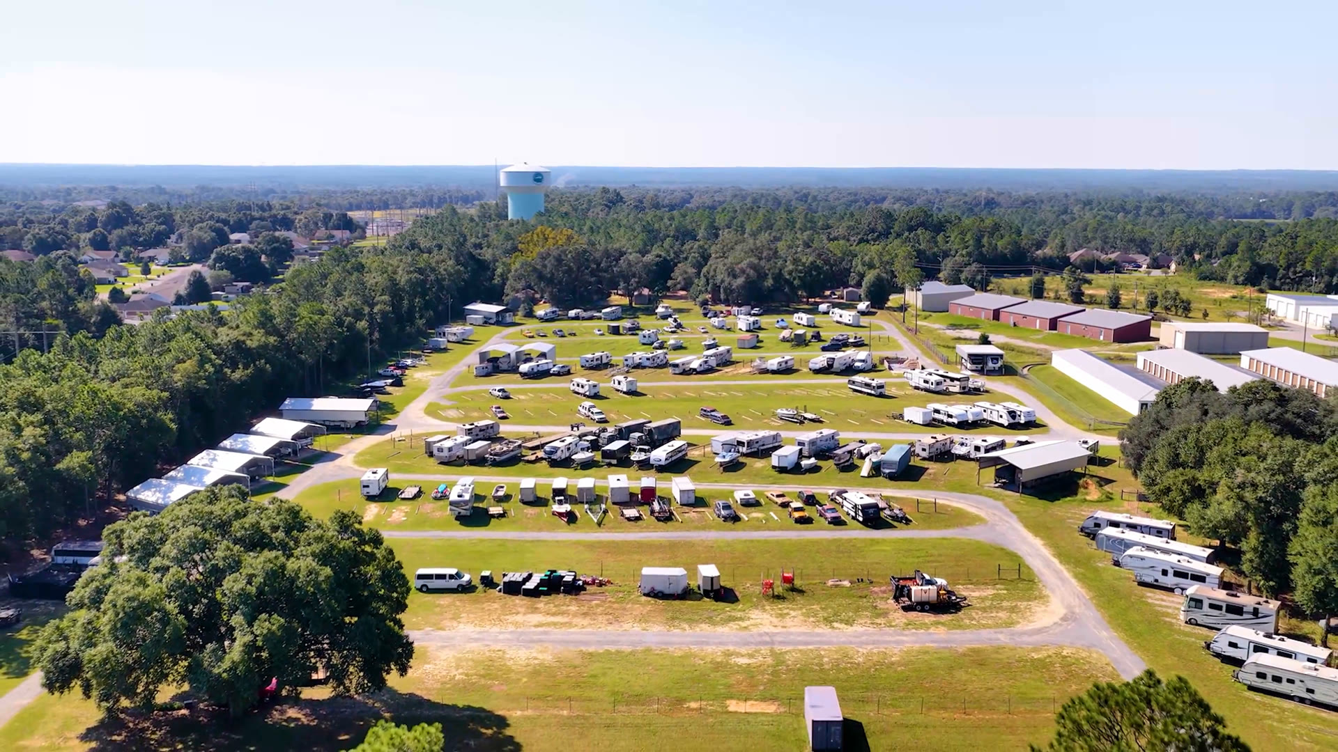 Elevated view across Brown's outdoor storage property